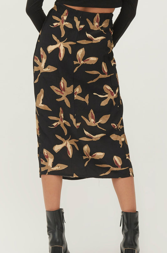 Black midi skirt with print