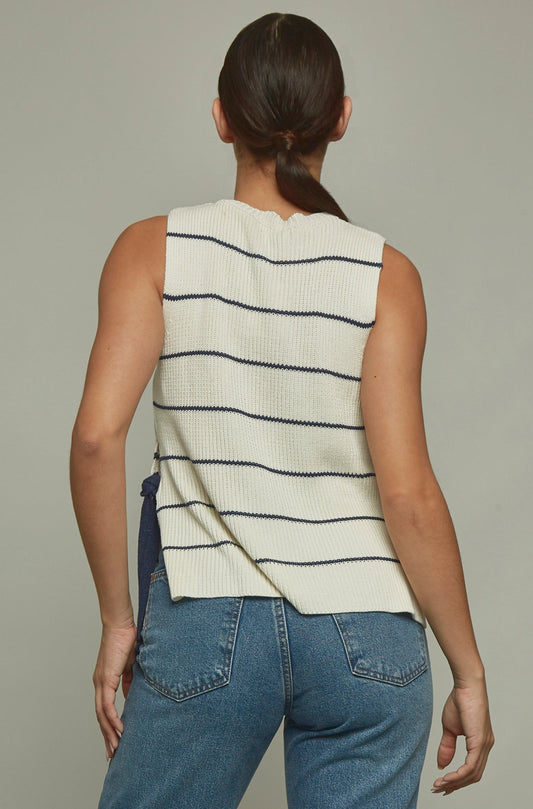 Knitted vest with blue stripes