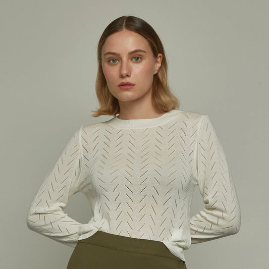 Knit sweater in ecru white