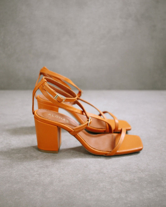 Orange heeled sandals
